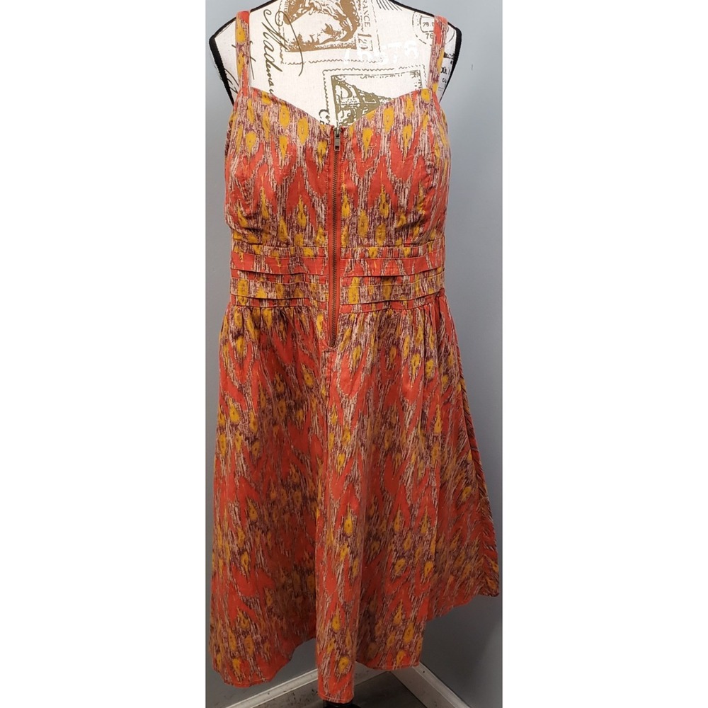 American Rag Cie Sundress Womens 1X Multicolor Ikat Print Smocked Back Zip Front